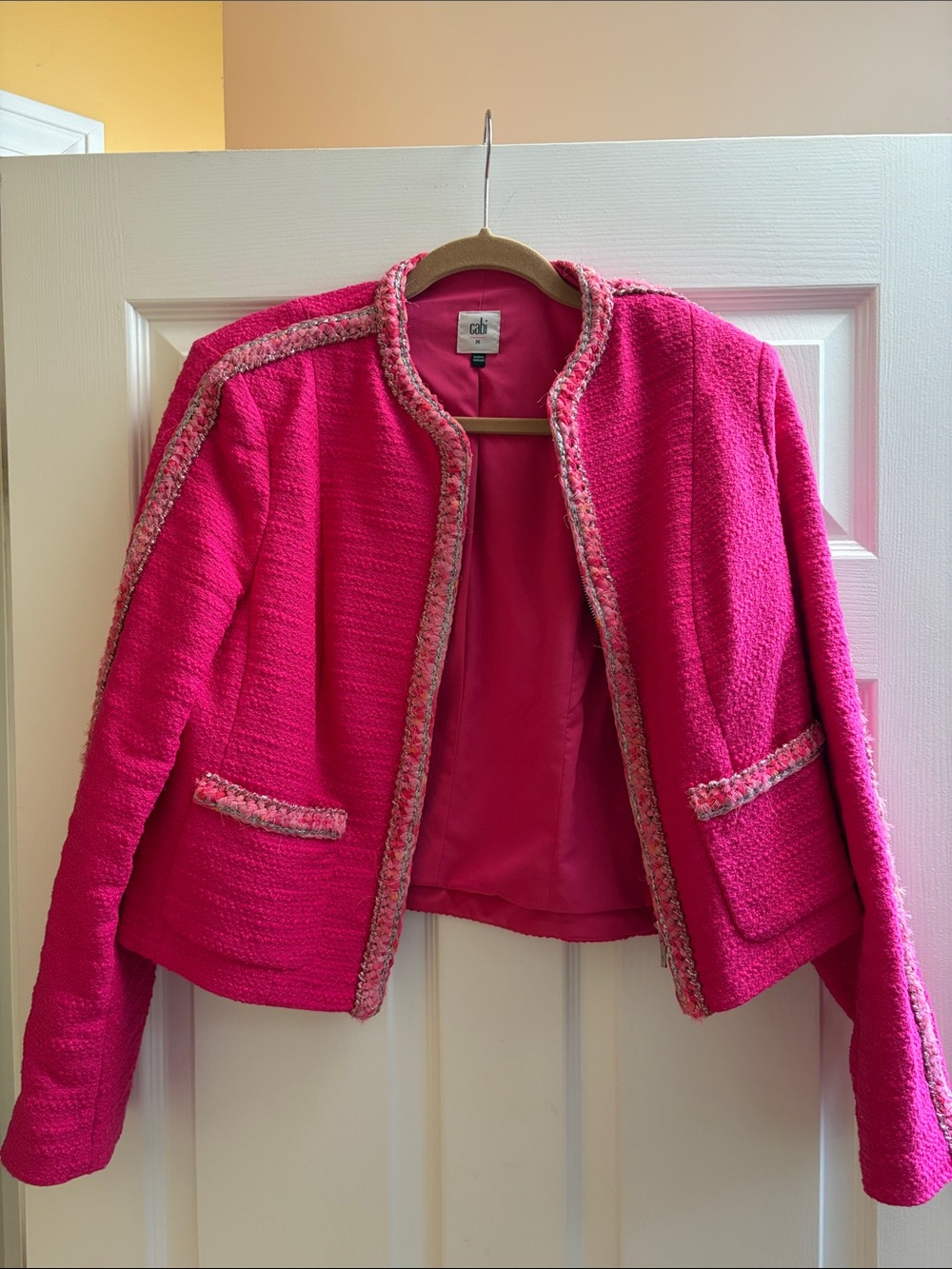 CAbi Fuchsia Tweed Open-Front Blazer